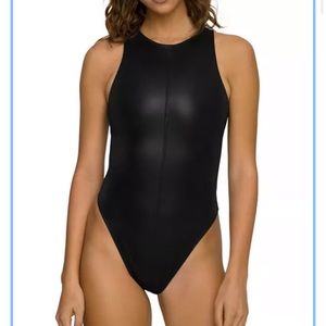 High Neck Leather Like Bodysuit